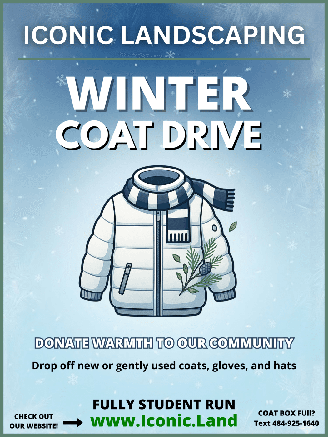 Iconic Landscaping winter coat drive poster